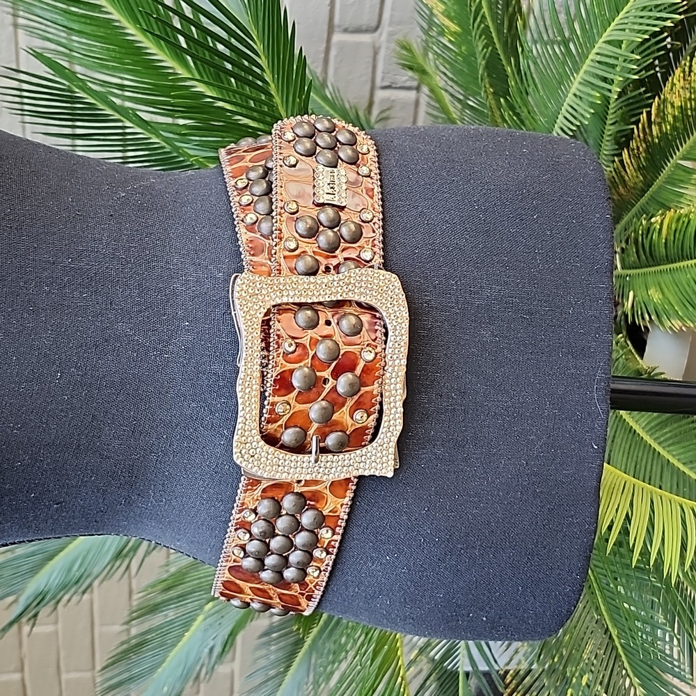 B.B. SIMON SWAROVSKI CRYSTALS AND ITALIAN LEATHER BELT - Picture 13 of 14